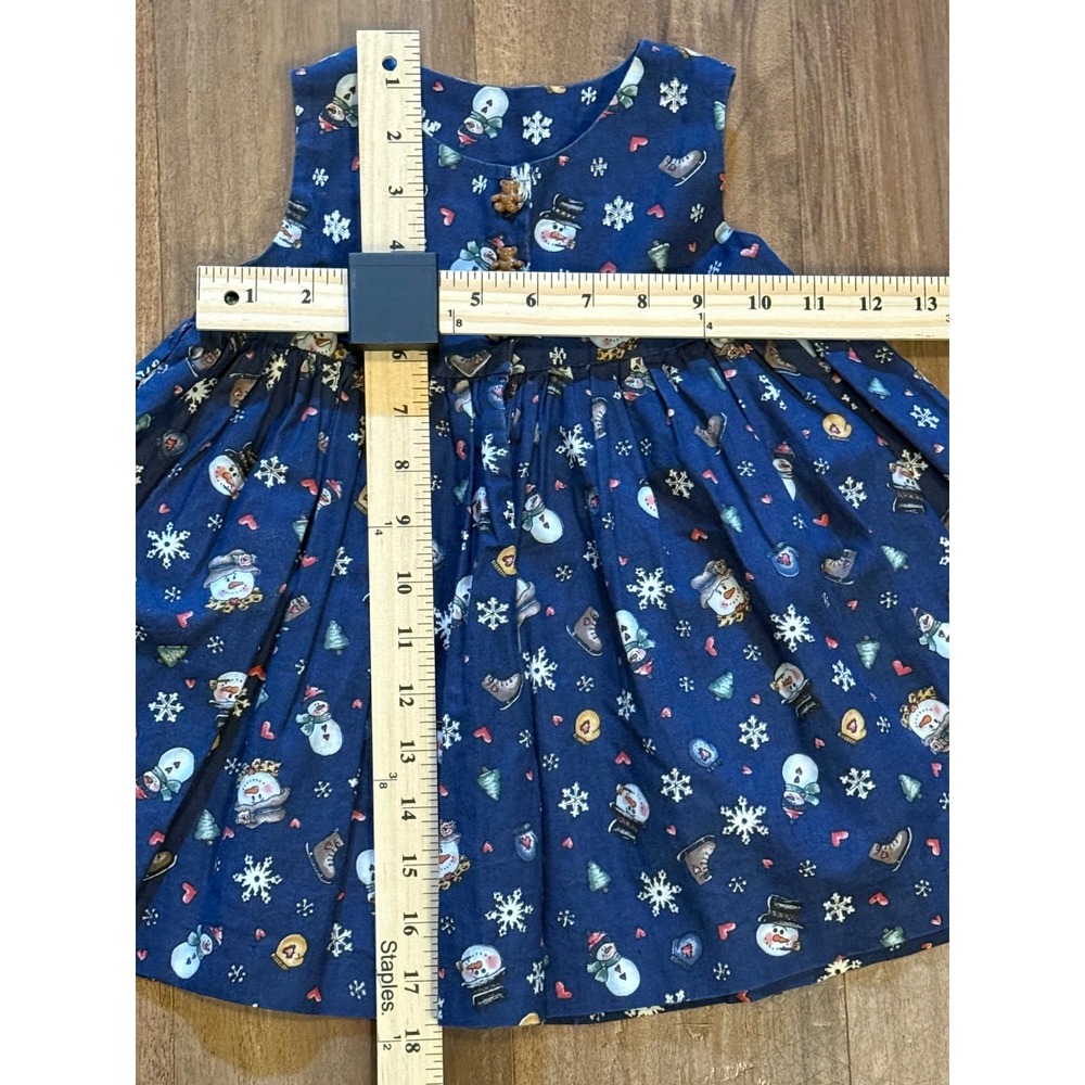 Cottagecore Retro Blue Snowman Snowflake Winter Holiday Sleeveless Dress 18-24 - Picture 3 of 6
